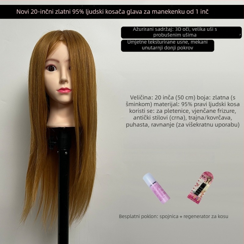 XY-004 Model glave za wig za praksu friziranja, kosa od mješovitih vlakana, duga ravna kosa s šiškama (ravnom ili kosom), srednje-duga duljina