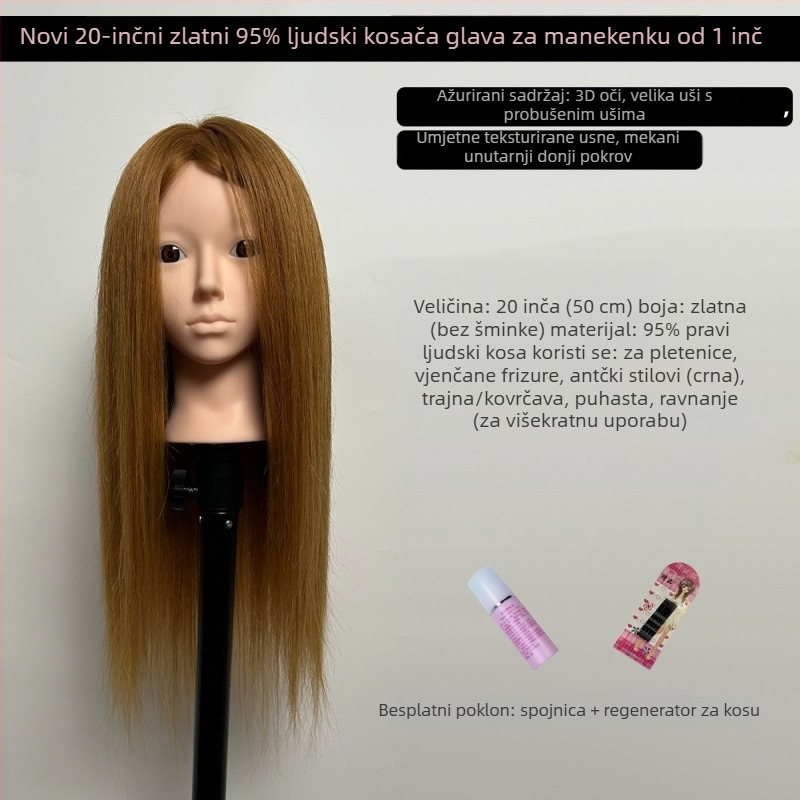 XY-004 Model glave za wig za praksu friziranja, kosa od mješovitih vlakana, duga ravna kosa s šiškama (ravnom ili kosom), srednje-duga duljina