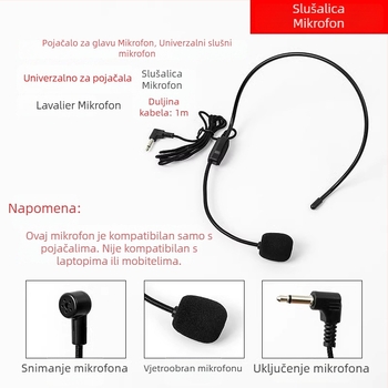 Žičani mikrofon za nastavnike na glavi, za predavanja i prijenose uživo, konferencijski mikrofon bez baterije, s pokretnim zavojem