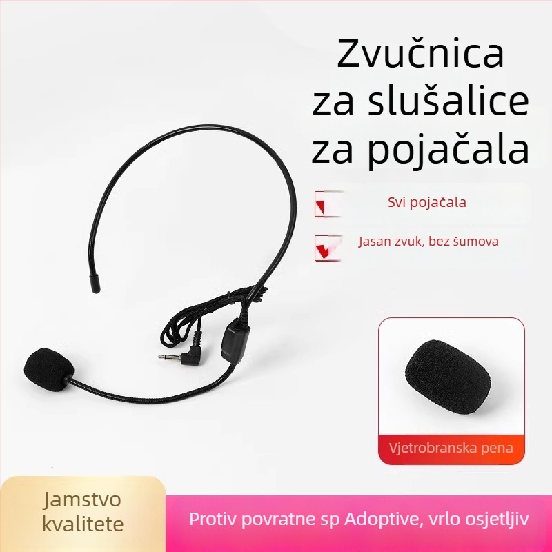 Žičani mikrofon za nastavnike na glavi, za predavanja i prijenose uživo, konferencijski mikrofon bez baterije, s pokretnim zavojem