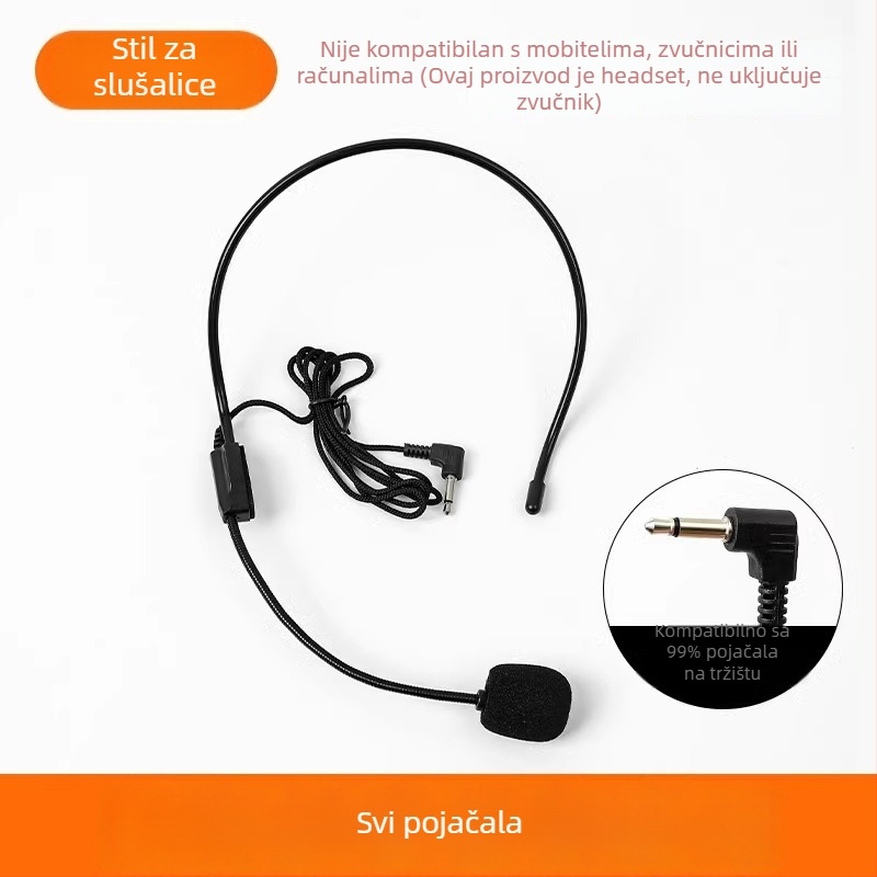 Žičani mikrofon za nastavnike na glavi, za predavanja i prijenose uživo, konferencijski mikrofon bez baterije, s pokretnim zavojem