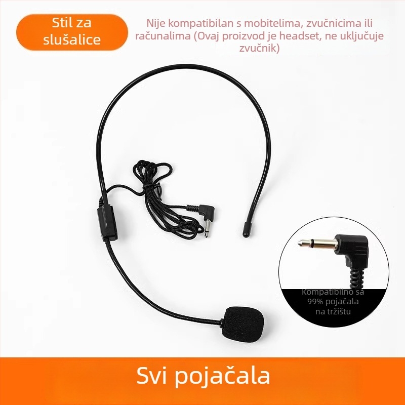 Žičani mikrofon za nastavnike na glavi, za predavanja i prijenose uživo, konferencijski mikrofon bez baterije, s pokretnim zavojem