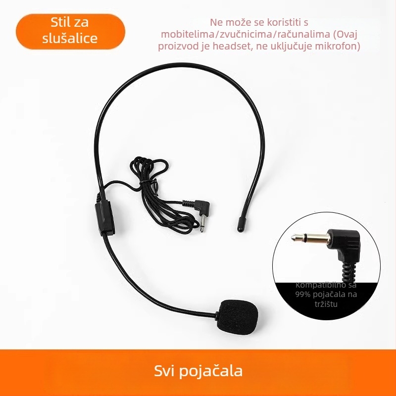 Žičani mikrofon za nastavnike na glavi, za predavanja i prijenose uživo, konferencijski mikrofon bez baterije, s pokretnim zavojem