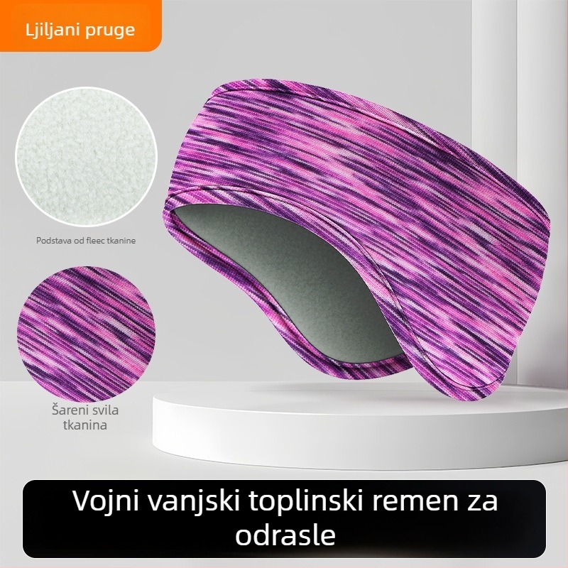 Dječja traka za kosu s dvostrukim fleeceom, zaštita ušiju, prugasti uzorak, poliester, minimalistički stil