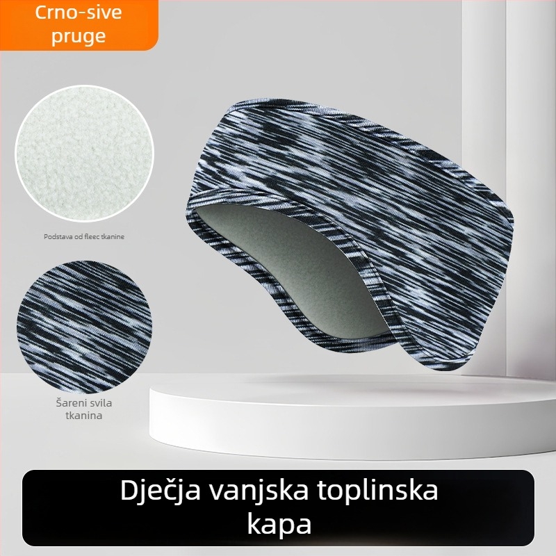 Dječja traka za kosu s dvostrukim fleeceom, zaštita ušiju, prugasti uzorak, poliester, minimalistički stil