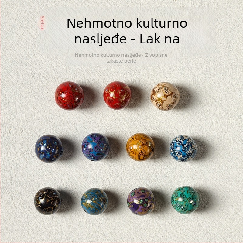 Drvene lakirane perle za DIY molitvenu ogrlicu — okrugle, ručno obojane, slobodne perle iz Putiana; lakirana umjetnost, moderan stil, zimsko izdanje 2024