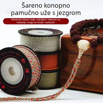 Ručni pleteni višebojni užet s pamukovim jezgrom, privjesak s perlicama