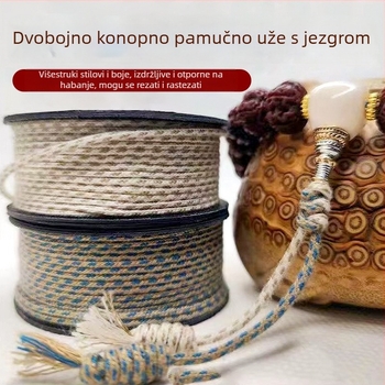 Ručni pleteni višebojni užet s pamukovim jezgrom, privjesak s perlicama