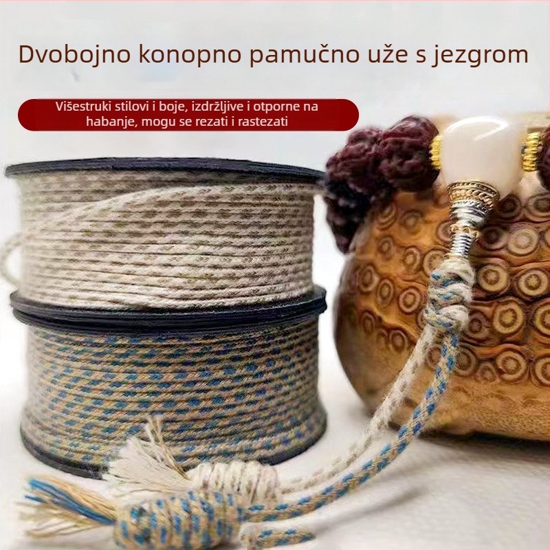 Ručni pleteni višebojni užet s pamukovim jezgrom, privjesak s perlicama