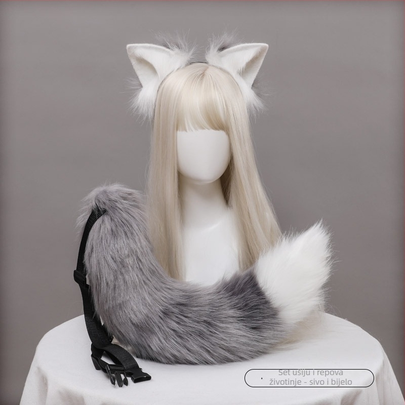 Cosplay set lisjih ušiju i repa, ručno izrađeno pliš, traka za glavu s repom, tekstilni materijal