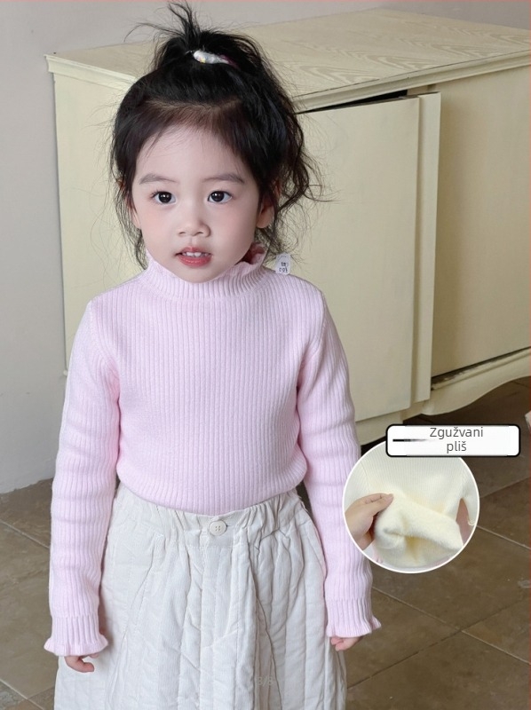 Dječji pleteni džemper s flis podstavom, unisex, dugi rukavi, okrugli ovratnik, debeli pleteni materijal