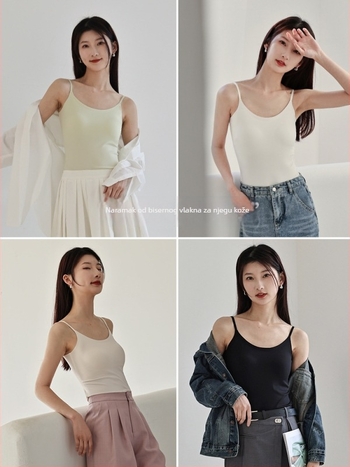 Ženska camisola s integriranim jastučićem za prsni koš, antibakterijski Ice Silk materijal, uski kroj, tanke naramenice