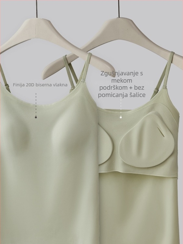 Ženska camisola s integriranim jastučićem za prsni koš, antibakterijski Ice Silk materijal, uski kroj, tanke naramenice