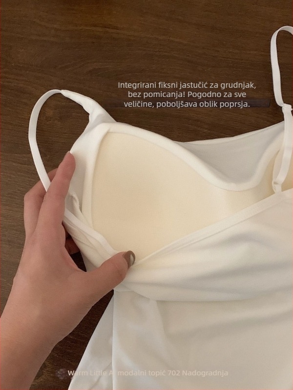 Modalni top s trakama i umetkom za dojke, verzija 702 poboljšana, uski kroj, kratka duljina, jednobojna