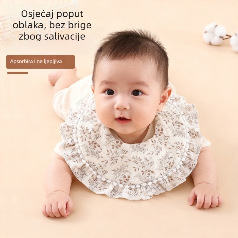 Bebina baveta s čipkom, 6-slojevit pamuk geza, vodootporna za djecu 0–1 godinu, Elegant