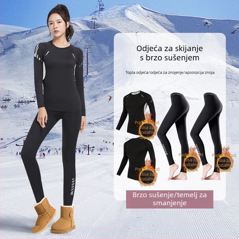 Ženski zimski termalni komplet s gornjim i donjim dijelom kao baznim slojem, fleec podstava, za skijanje i outdoor planinarenje