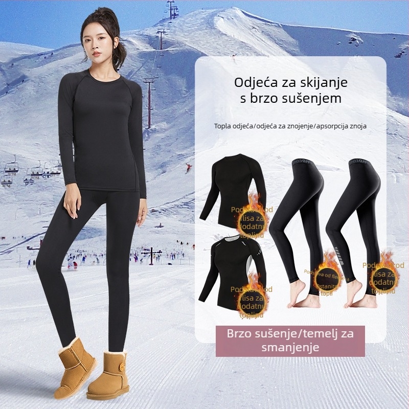 Ženski zimski termalni komplet s gornjim i donjim dijelom kao baznim slojem, fleec podstava, za skijanje i outdoor planinarenje