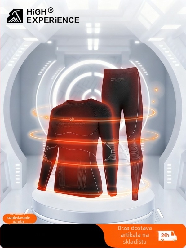 Unisex set baznog sloja za skijanje od bambusovih vlakana – brzo sušenje, odvodi vlagu, kratkih rukava, zima i jesen