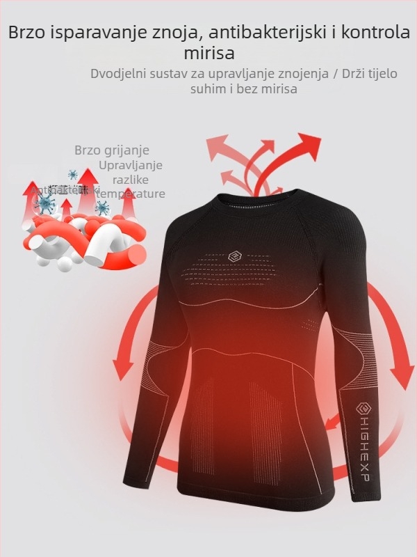 Unisex set baznog sloja za skijanje od bambusovih vlakana – brzo sušenje, odvodi vlagu, kratkih rukava, zima i jesen