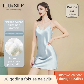 Ženska noćna haljina od 100% svile dudovine (mulberry svila), cami stil, seksi, lagano domaće odijevanje, kratka duljina