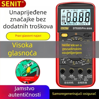 Yisheng digitalni multimetar s glasovnim vodičem, automatsko glasovno upozorenje, visoka preciznost, otporno na izgaranje, 40-dijelni set za demontažu