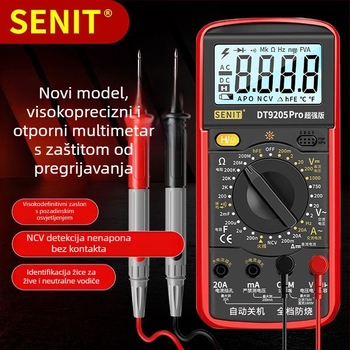 Yisheng digitalni multimetar s glasovnim vodičem, automatsko glasovno upozorenje, visoka preciznost, otporno na izgaranje, 40-dijelni set za demontažu