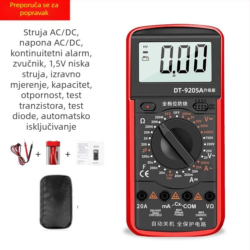 Yisheng digitalni multimetar s glasovnim vodičem, automatsko glasovno upozorenje, visoka preciznost, otporno na izgaranje, 40-dijelni set za demontažu