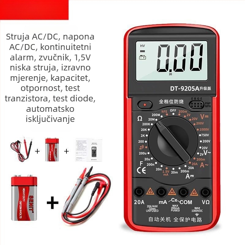 Yisheng digitalni multimetar s glasovnim vodičem, automatsko glasovno upozorenje, visoka preciznost, otporno na izgaranje, 40-dijelni set za demontažu