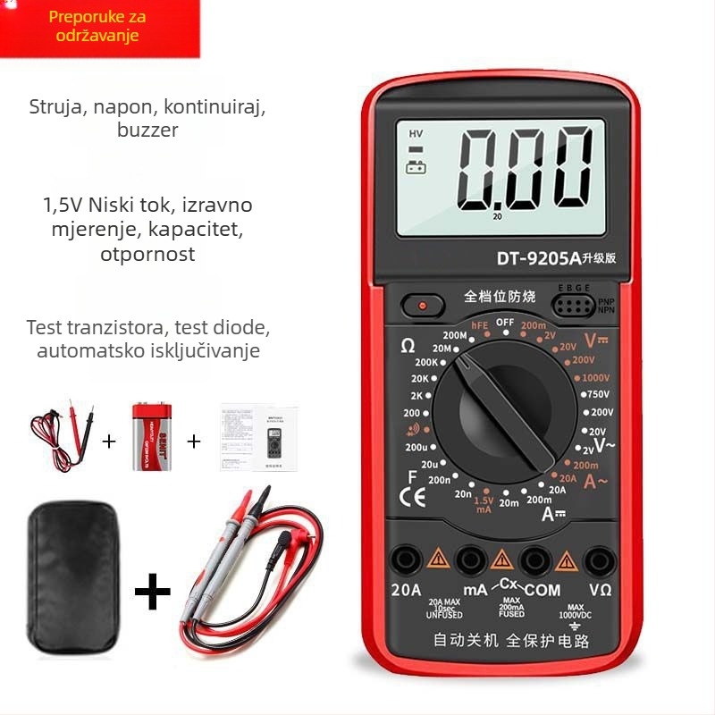 Yisheng digitalni multimetar s glasovnim vodičem, automatsko glasovno upozorenje, visoka preciznost, otporno na izgaranje, 40-dijelni set za demontažu