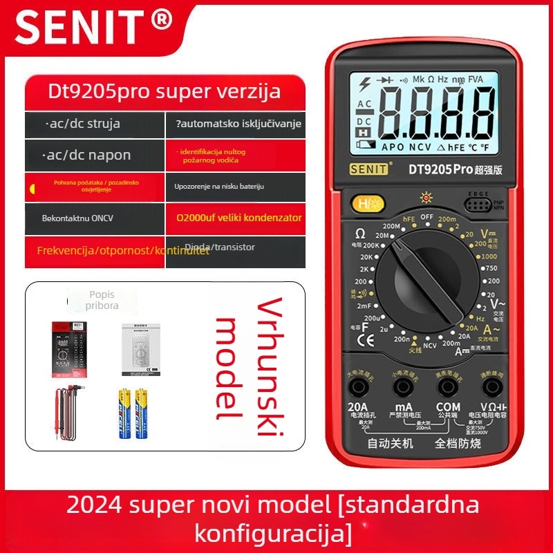 Yisheng digitalni multimetar s glasovnim vodičem, automatsko glasovno upozorenje, visoka preciznost, otporno na izgaranje, 40-dijelni set za demontažu