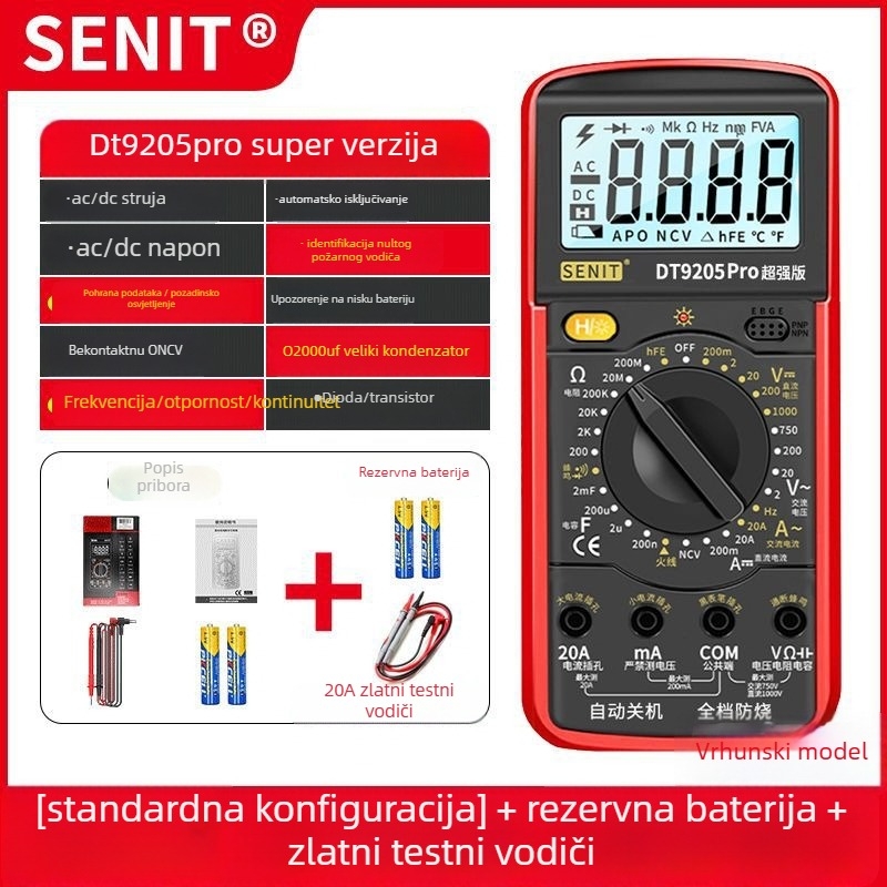 Yisheng digitalni multimetar s glasovnim vodičem, automatsko glasovno upozorenje, visoka preciznost, otporno na izgaranje, 40-dijelni set za demontažu