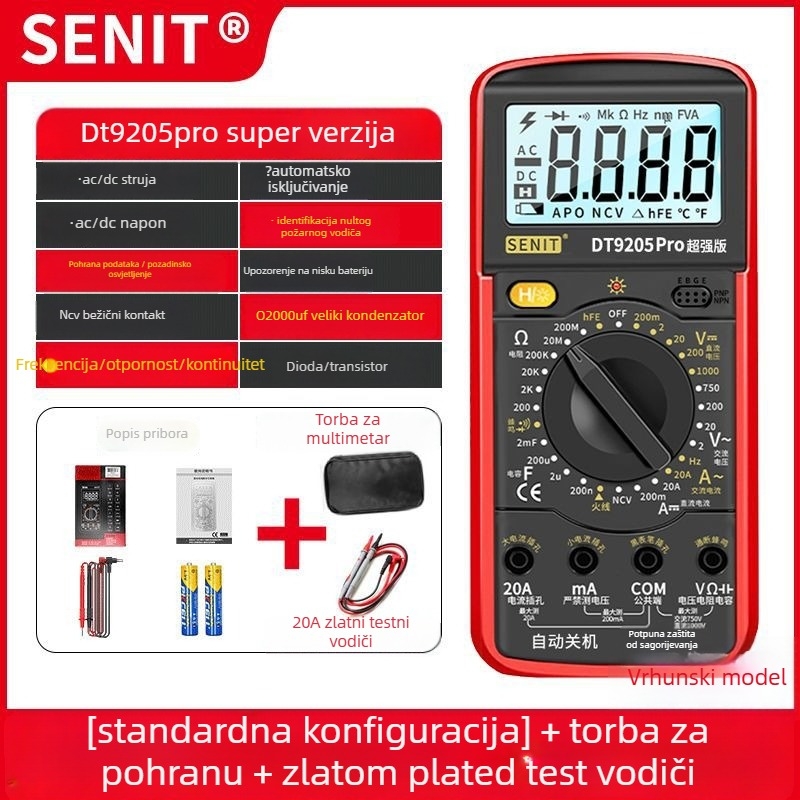 Yisheng digitalni multimetar s glasovnim vodičem, automatsko glasovno upozorenje, visoka preciznost, otporno na izgaranje, 40-dijelni set za demontažu