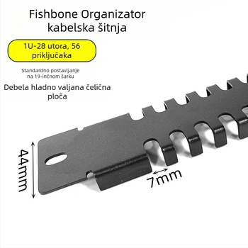 Panel za upravljanje kabelima u ormariću, 28 pretinaca i 56 portova, ploča s dizajnom riblje kostiju