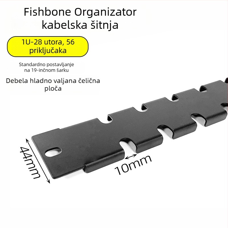Panel za upravljanje kabelima u ormariću, 28 pretinaca i 56 portova, ploča s dizajnom riblje kostiju