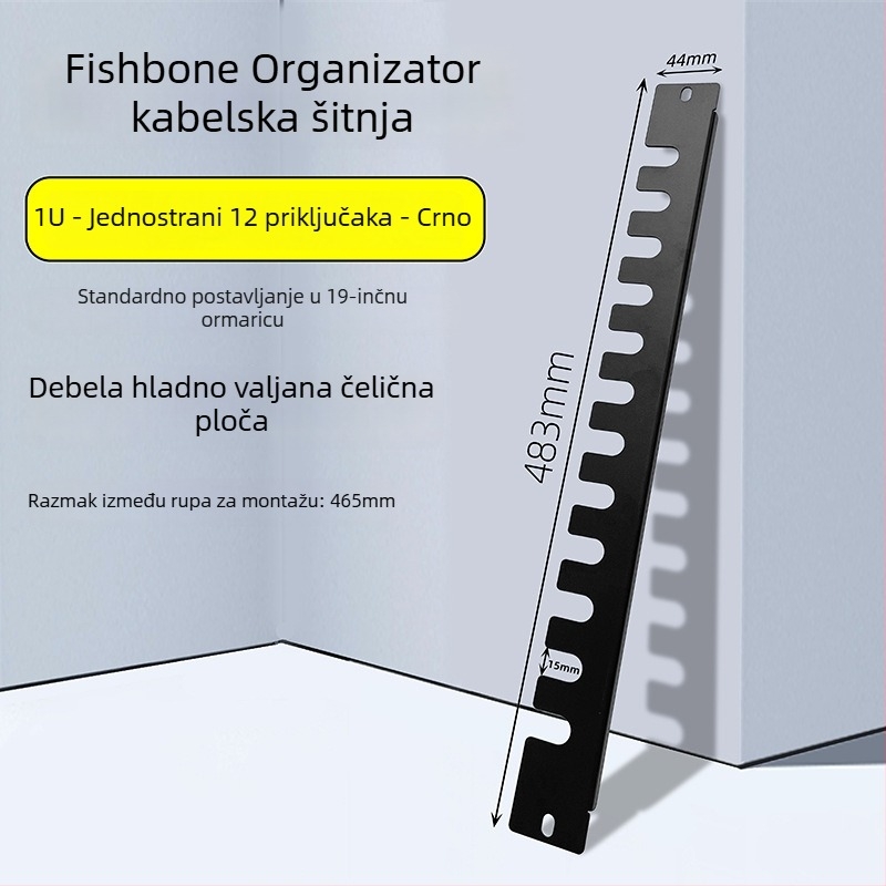 Panel za upravljanje kabelima u ormariću, 28 pretinaca i 56 portova, ploča s dizajnom riblje kostiju