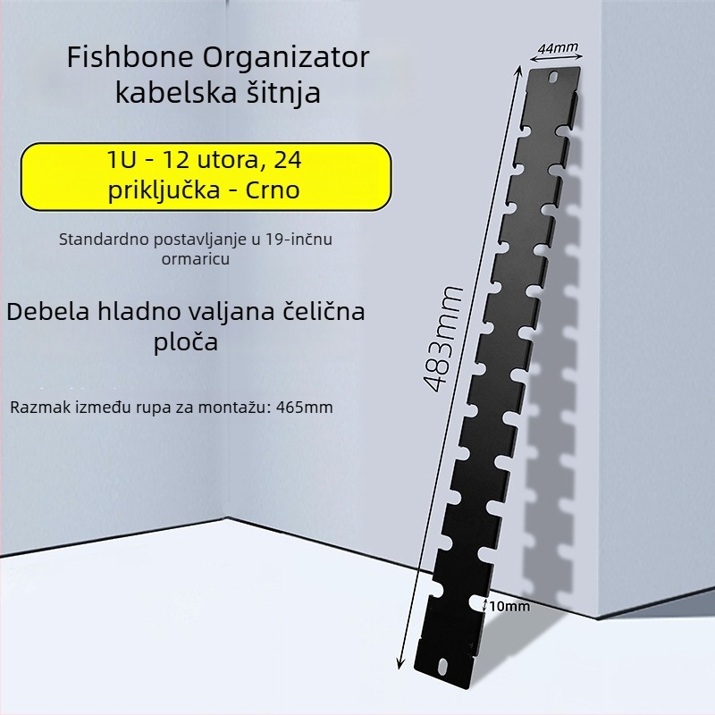 Panel za upravljanje kabelima u ormariću, 28 pretinaca i 56 portova, ploča s dizajnom riblje kostiju