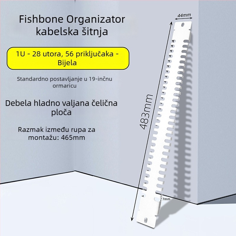 Panel za upravljanje kabelima u ormariću, 28 pretinaca i 56 portova, ploča s dizajnom riblje kostiju