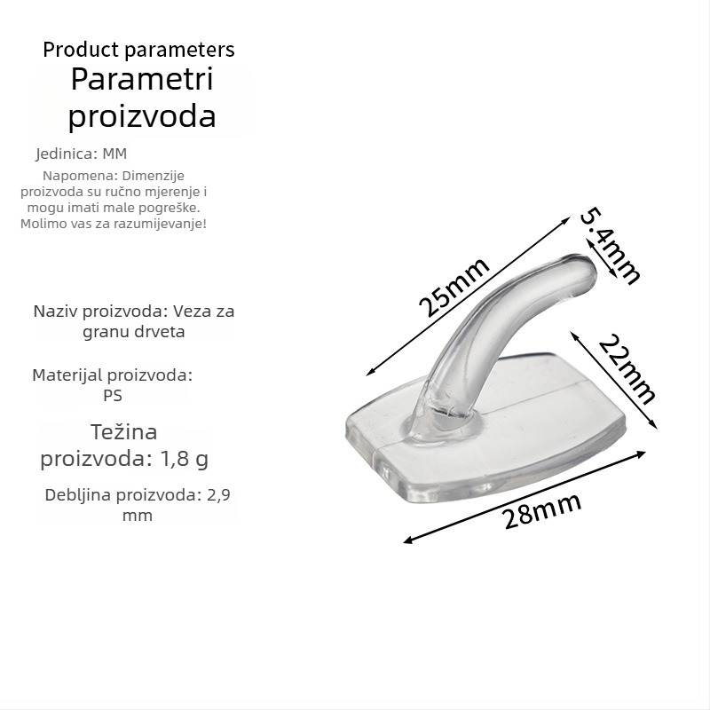 Ljepljivi dodatak za kuka, plosni kuka za kapute i šešire, bez bušenja, plast, 1 komad, moderan minimalistički stil, nosivost 5-10 kg