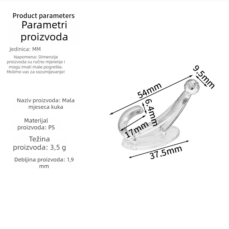 Ljepljivi dodatak za kuka, plosni kuka za kapute i šešire, bez bušenja, plast, 1 komad, moderan minimalistički stil, nosivost 5-10 kg