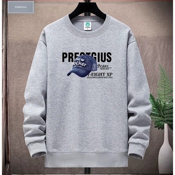 Muški fleece pulover s okruglim izrezom, dugi rukavi, otisak, poliester, opuštenog kroja