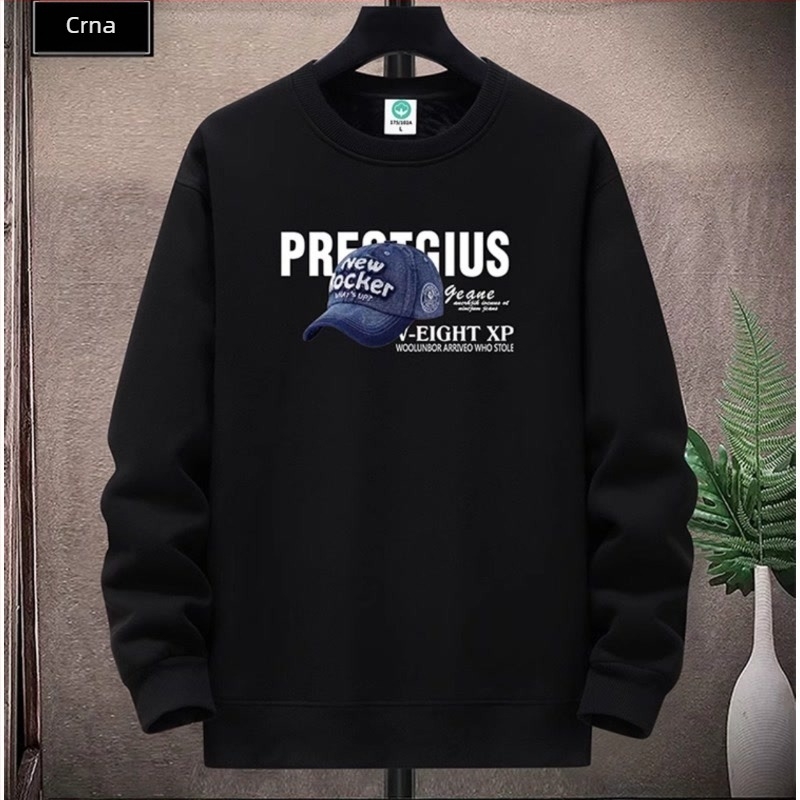 Muški fleece pulover s okruglim izrezom, dugi rukavi, otisak, poliester, opuštenog kroja
