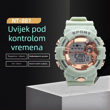 Elektronički sat Terry s mehanizmom NT-881, brojčani prikaz, noćno svjetlo, kućište PVC i narukvica PVC, unisex svakodnevni sportski sat