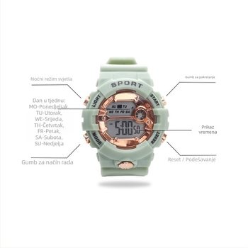 Elektronički sat Terry s mehanizmom NT-881, brojčani prikaz, noćno svjetlo, kućište PVC i narukvica PVC, unisex svakodnevni sportski sat