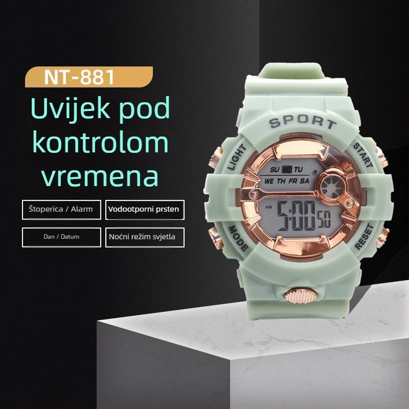 Elektronički sat Terry s mehanizmom NT-881, brojčani prikaz, noćno svjetlo, kućište PVC i narukvica PVC, unisex svakodnevni sportski sat