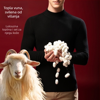Muški termo gornji dio od vune i svile s polu-visokom ovratnikom, velur podstava, ekstra debeli 301-350 g/m²