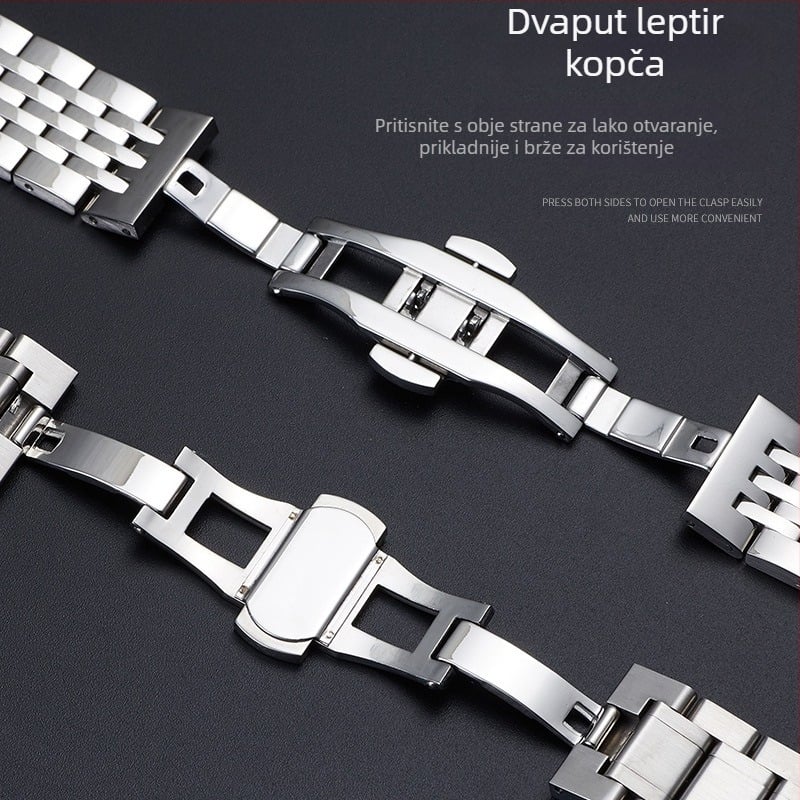 Čelična narukvica za sat s zakrivljenim spojem i leptir kopčom