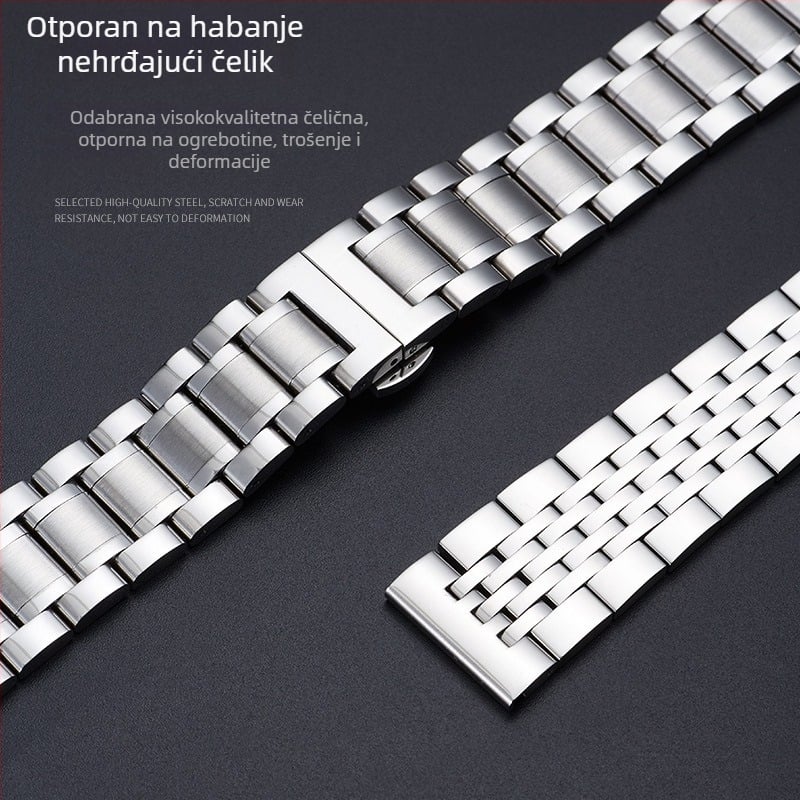 Čelična narukvica za sat s zakrivljenim spojem i leptir kopčom