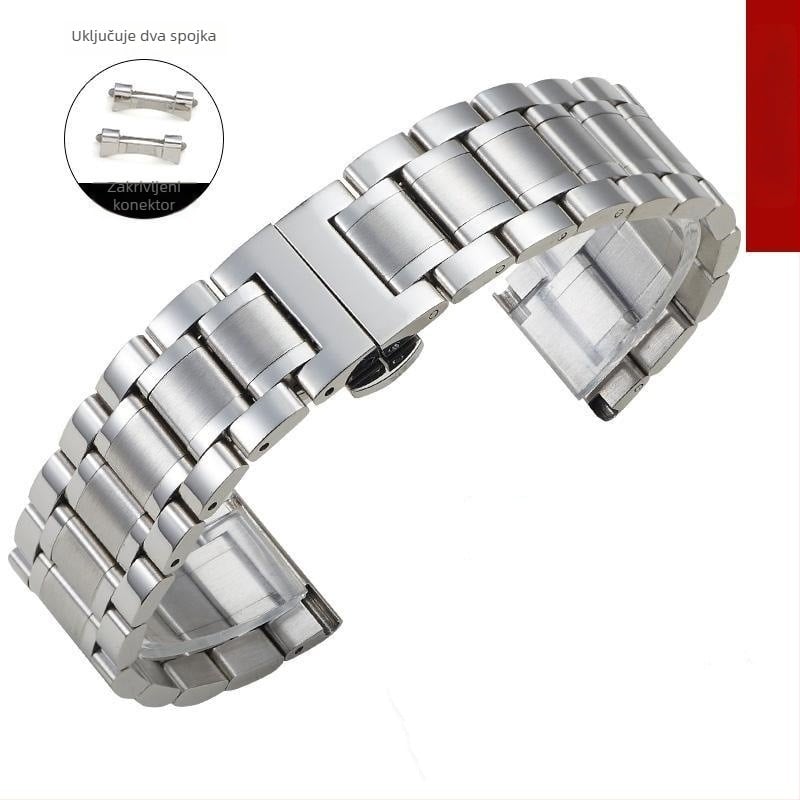 Čelična narukvica za sat s zakrivljenim spojem i leptir kopčom