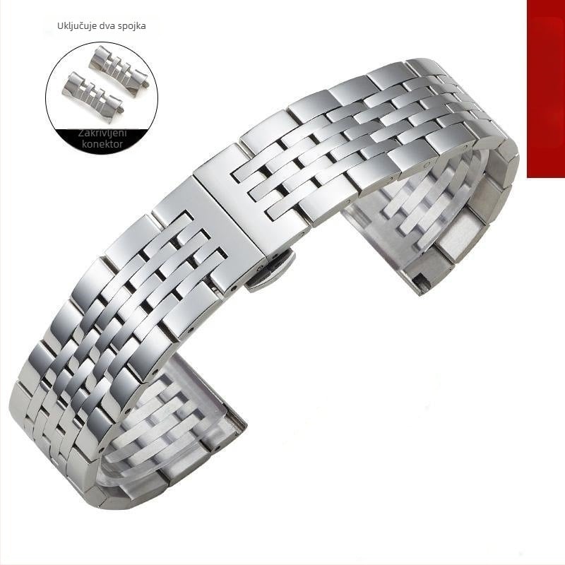 Čelična narukvica za sat s zakrivljenim spojem i leptir kopčom