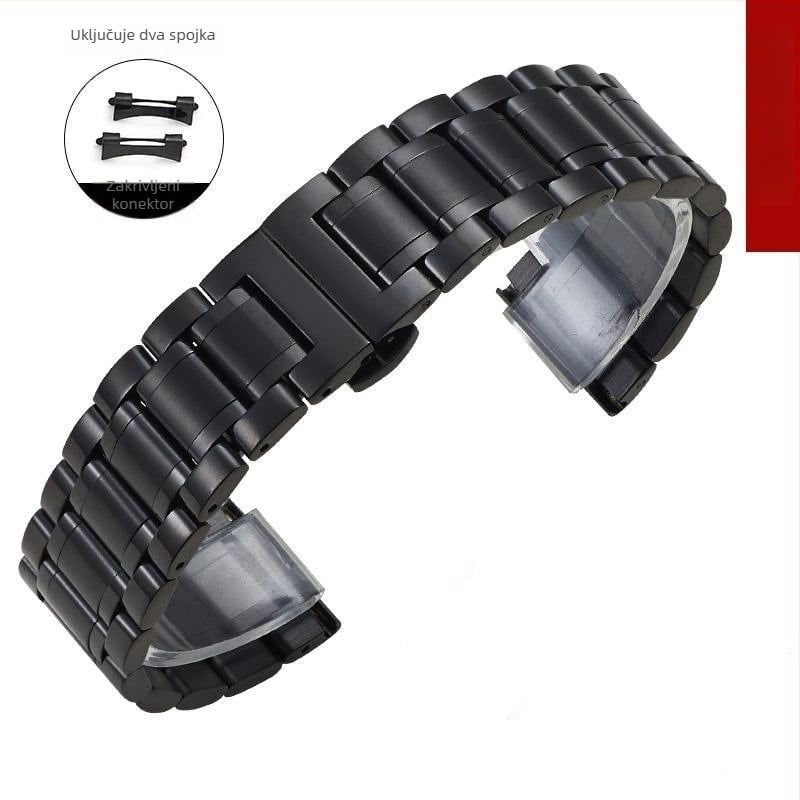 Čelična narukvica za sat s zakrivljenim spojem i leptir kopčom